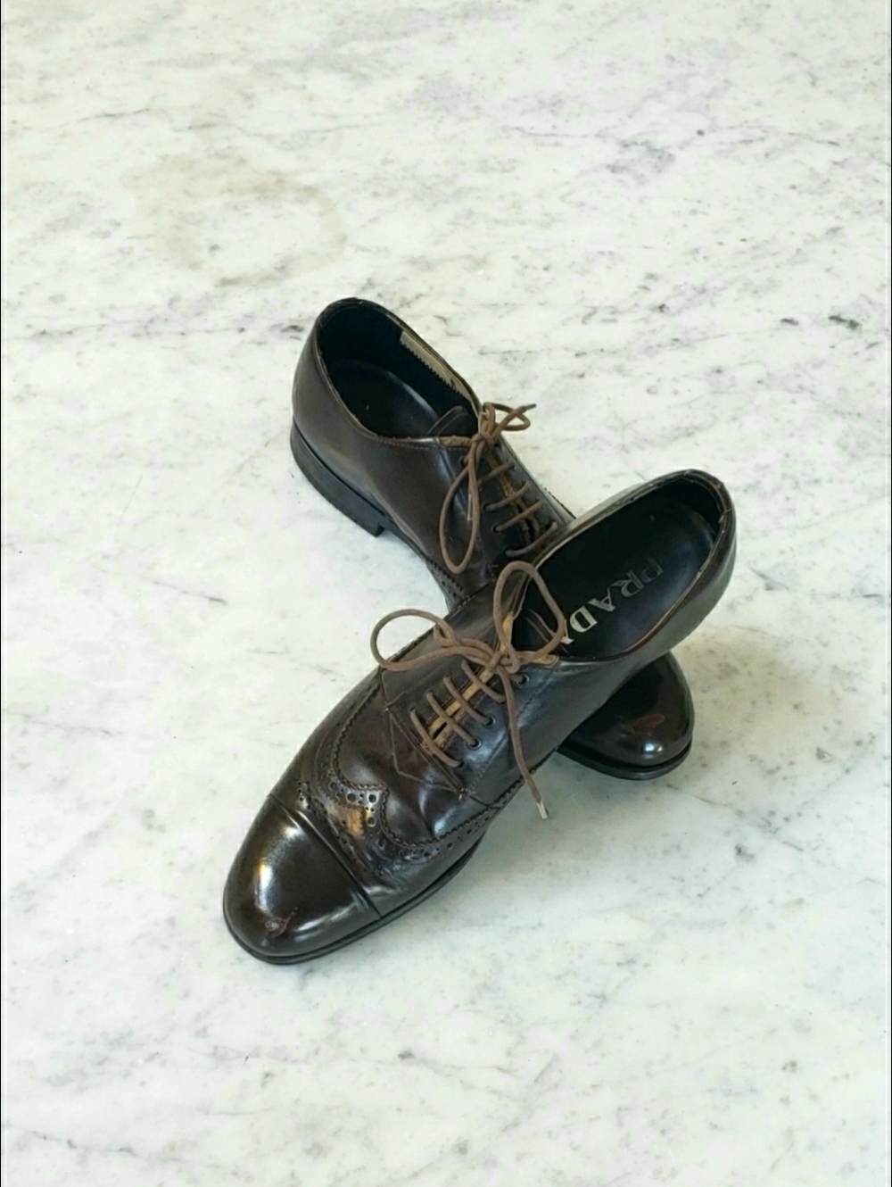 Prada Women's Dark Brown Oxfords/Brogues Sz 37 1/2 Vintage -- Needs Partial Sole